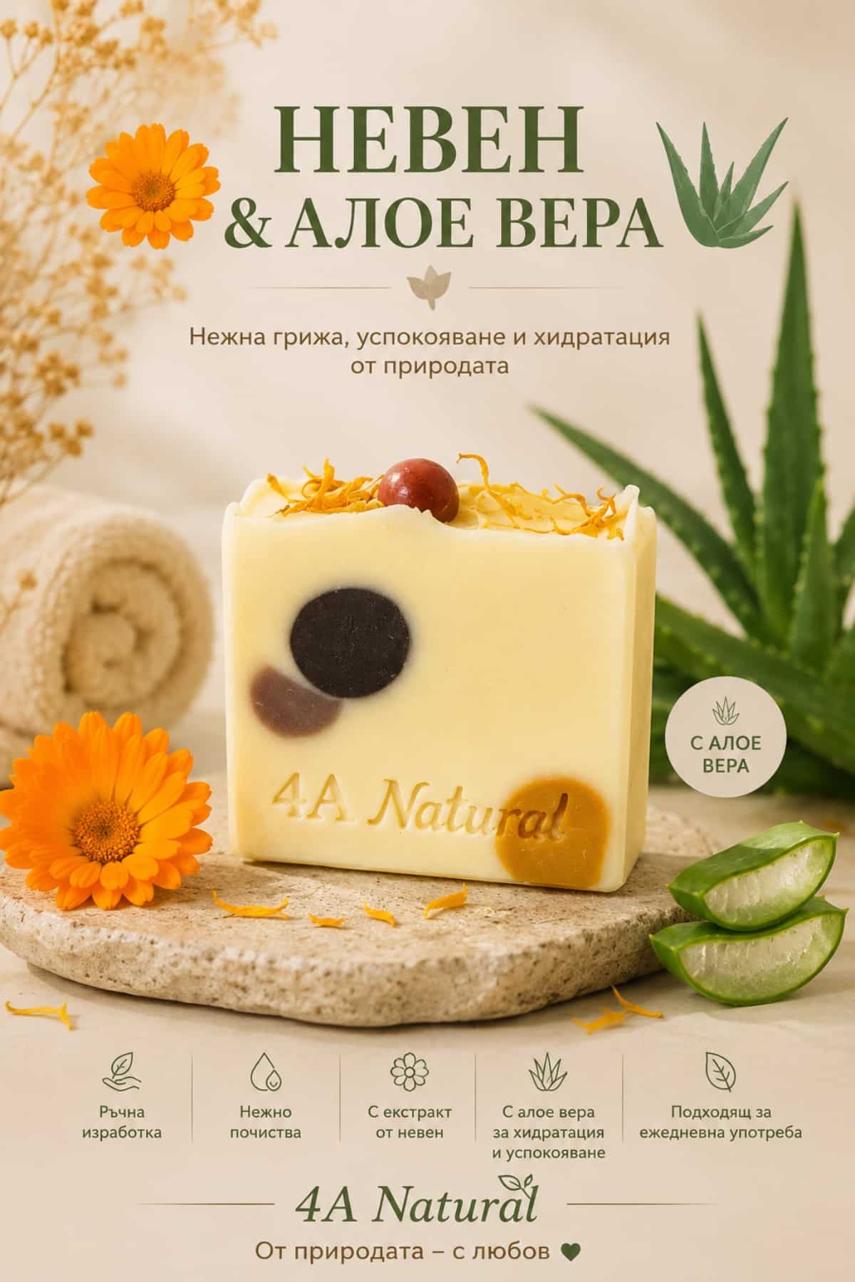 JOY – Невен и Алое Вера Лимитиран сапун за сияйна и спокойна кожа - Image 3