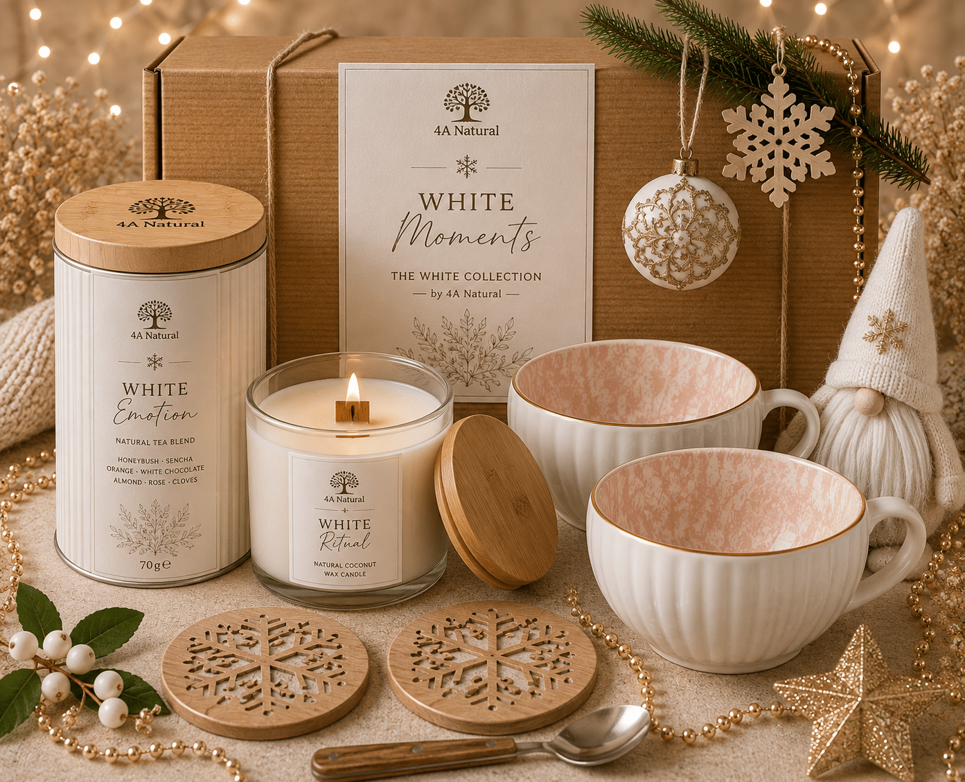 Подаръчен бутиков сет "WHITE EMOTION" by 4A Natural с подарък крем мед портокал - Image 5